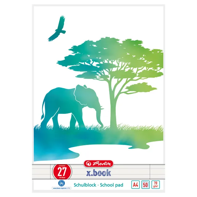 herlitz-greenline-schulblock-a4-liniert-50-blatt-motiv-elefant-10-st-ck image 1
