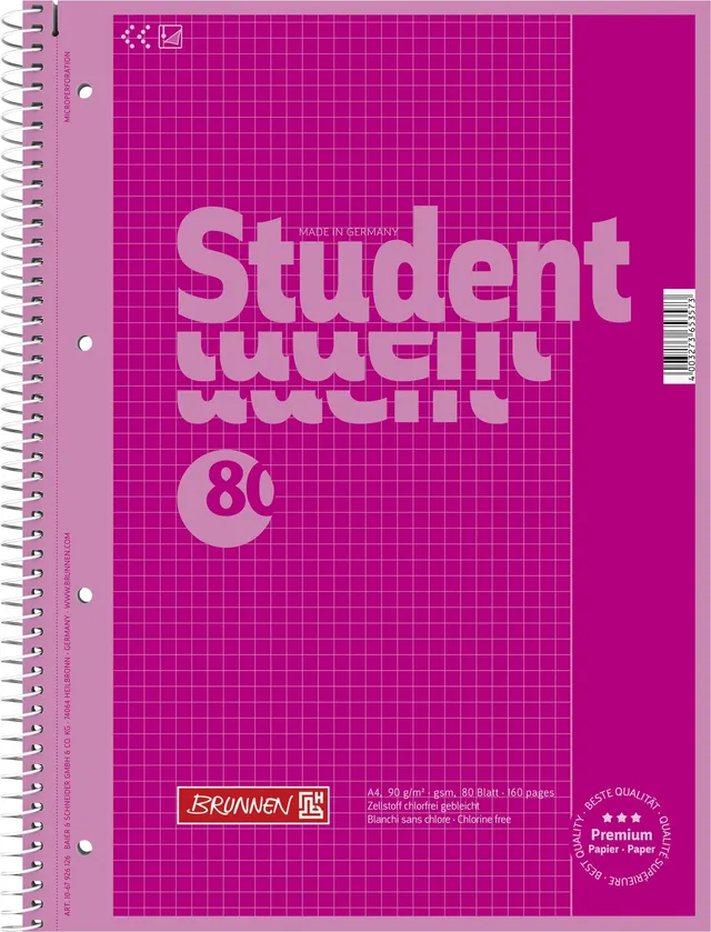 brunnen-collegeblock-student-colour-code-a4-kariert-lineatur-26-80-blatt-pink image 1