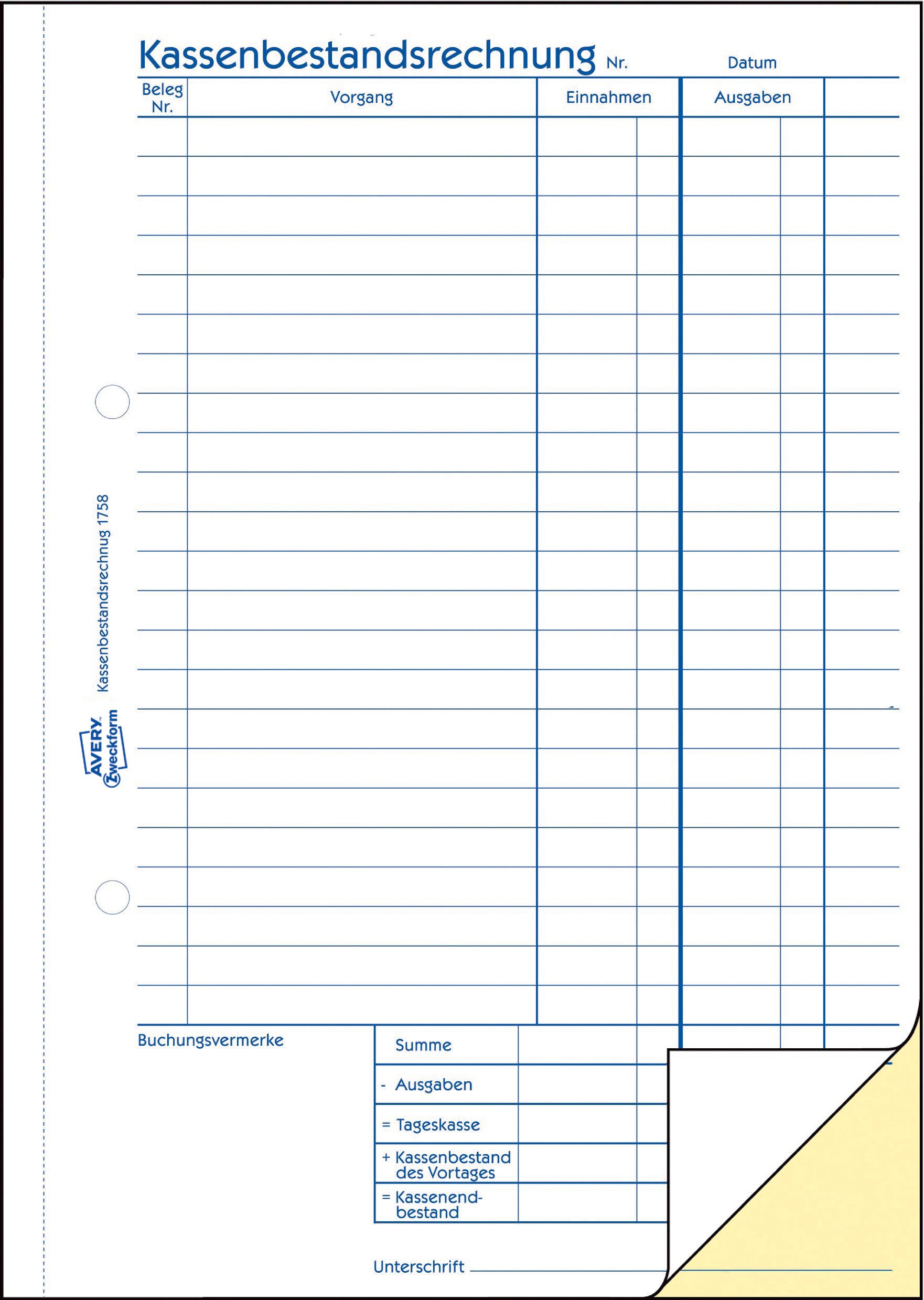 avery-zweckform-1758-kassenbestandsrechnung-a5-2x40-blatt-selbstdurchschreibend- image 2