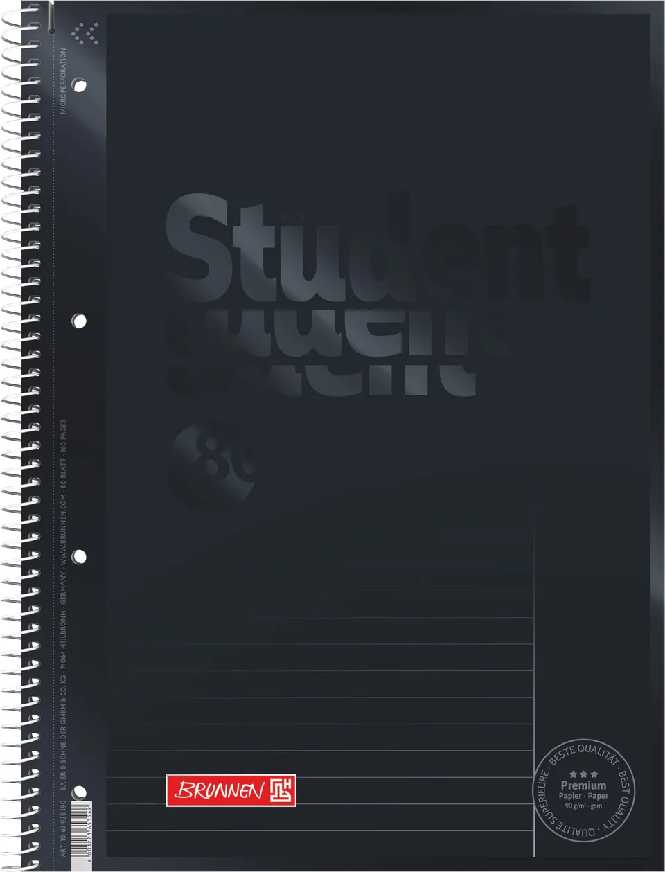 brunnen-collegeblock-premium-student-colour-code-a4-lin25-80-blatt-onyx image 1