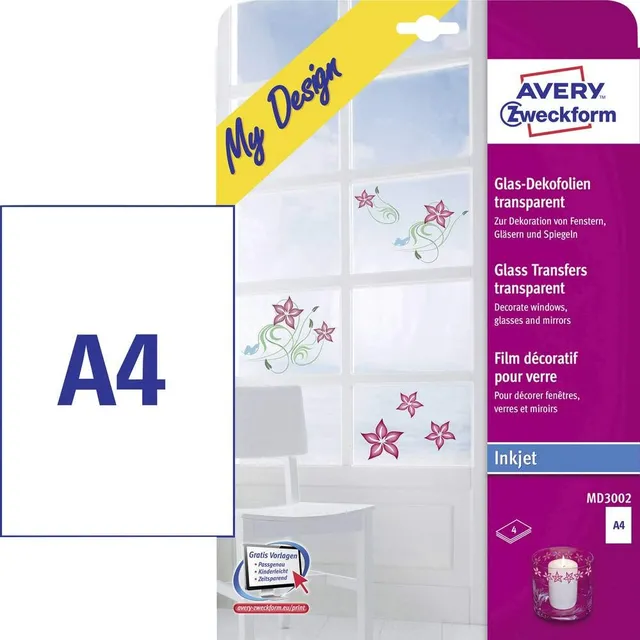 avery-zweckform-md3002-glas-und-fensterfolie-a4-selbstklebend-transparent-4-blat image 1