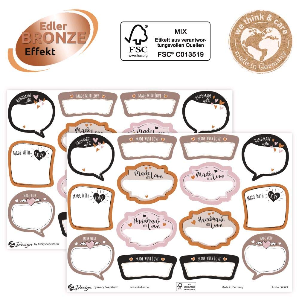 avery-zweckform-z-design-54549-marmeladenetiketten-made-with-love-bronze-28-st-c image 4