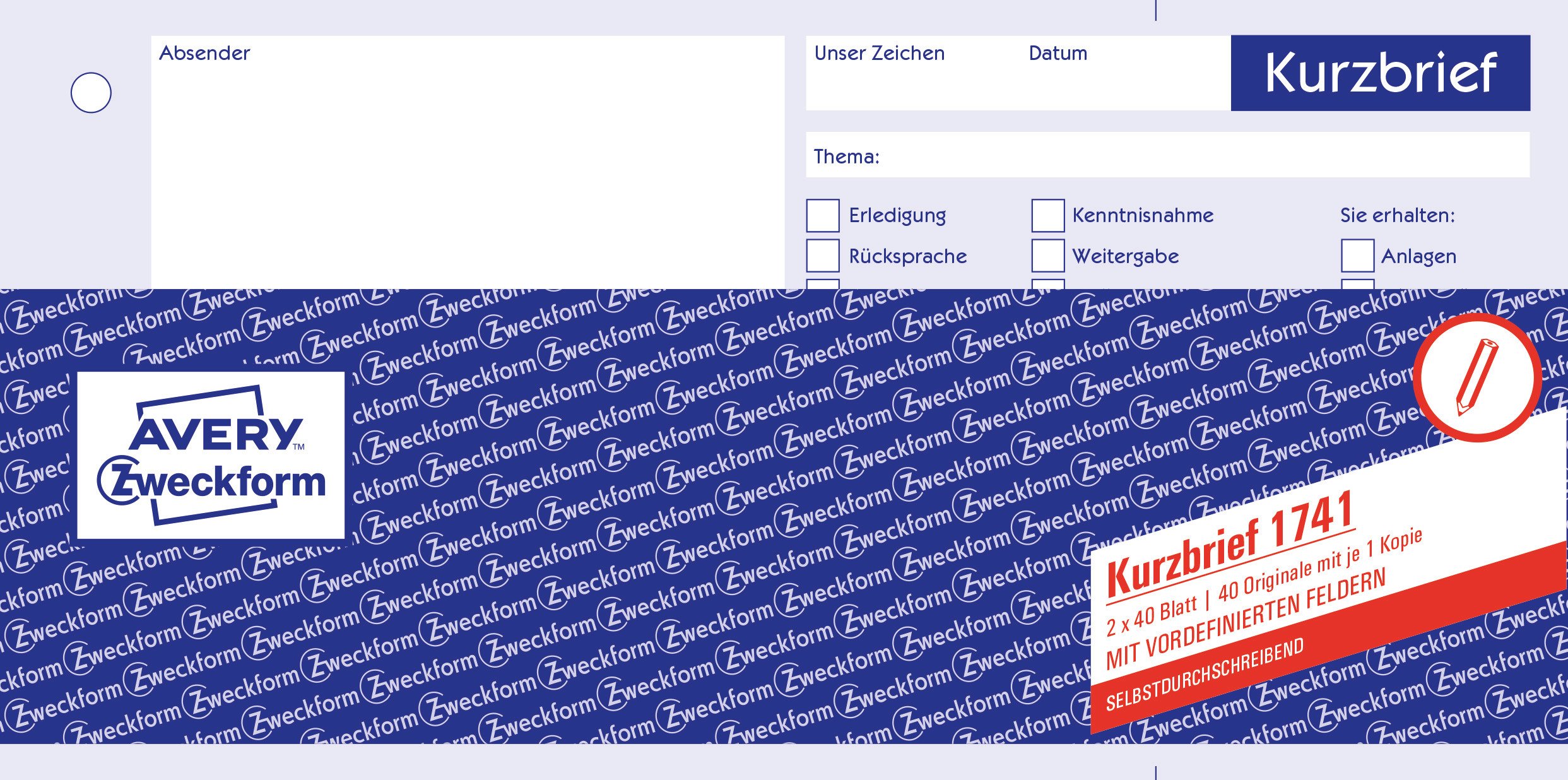 avery-zweckform-1741-kurzbrief-1-3-a4-selbstdurchschreibend-2x40-blatt image 1