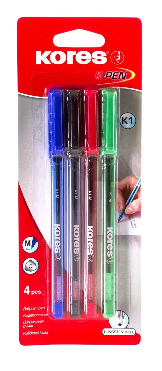 kores-k1-kugelschreiber-1mm-dreieckig-4er-set-blau-schwarz-rot-gr-n image 1