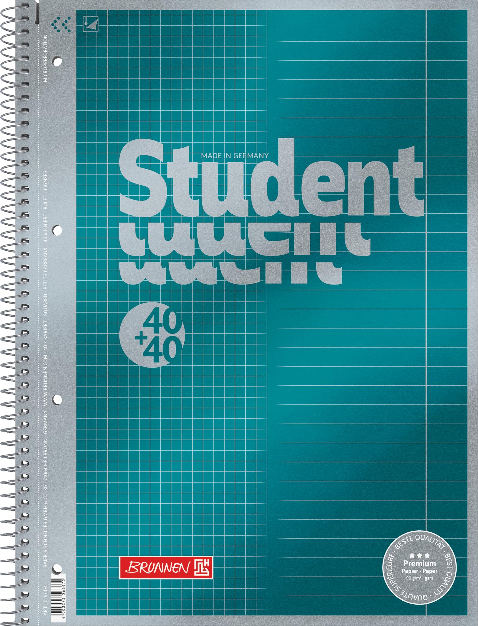 brunnen-student-premium-duo-notizblock-collegeblock-a4-liniert-kariert-petrol image 1