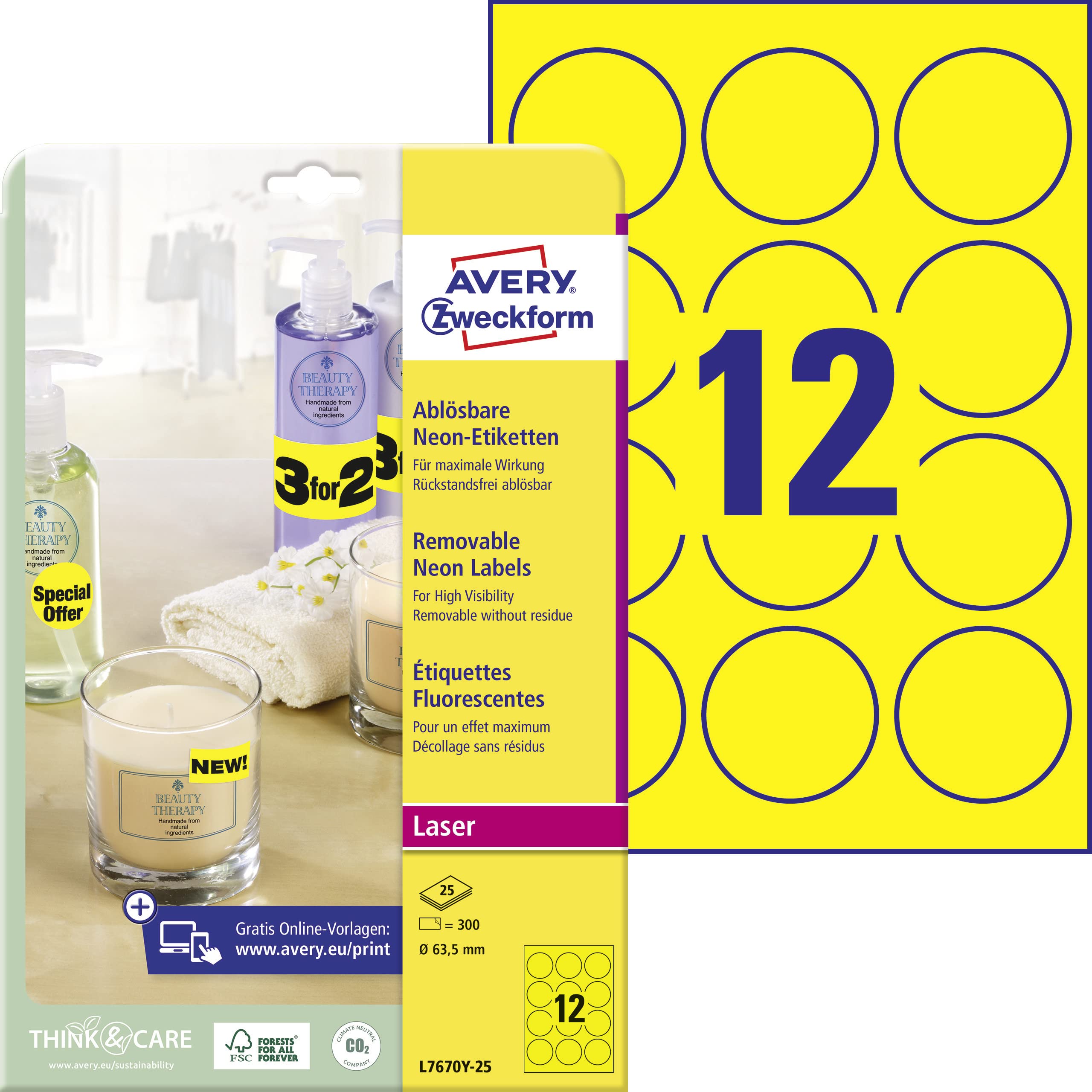 avery-zweckform-l7670y-25-runde-etiketten-neongelb-63-5-mm-300-wiederabl-sbare-k image 1