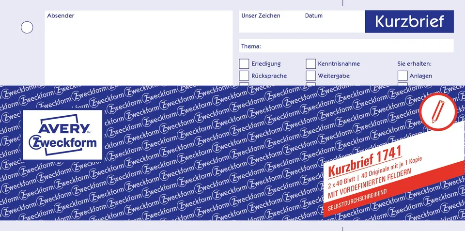 avery-zweckform-1741-kurzbrief-1-3-a4-selbstdurchschreibend-2x40-blatt image 1