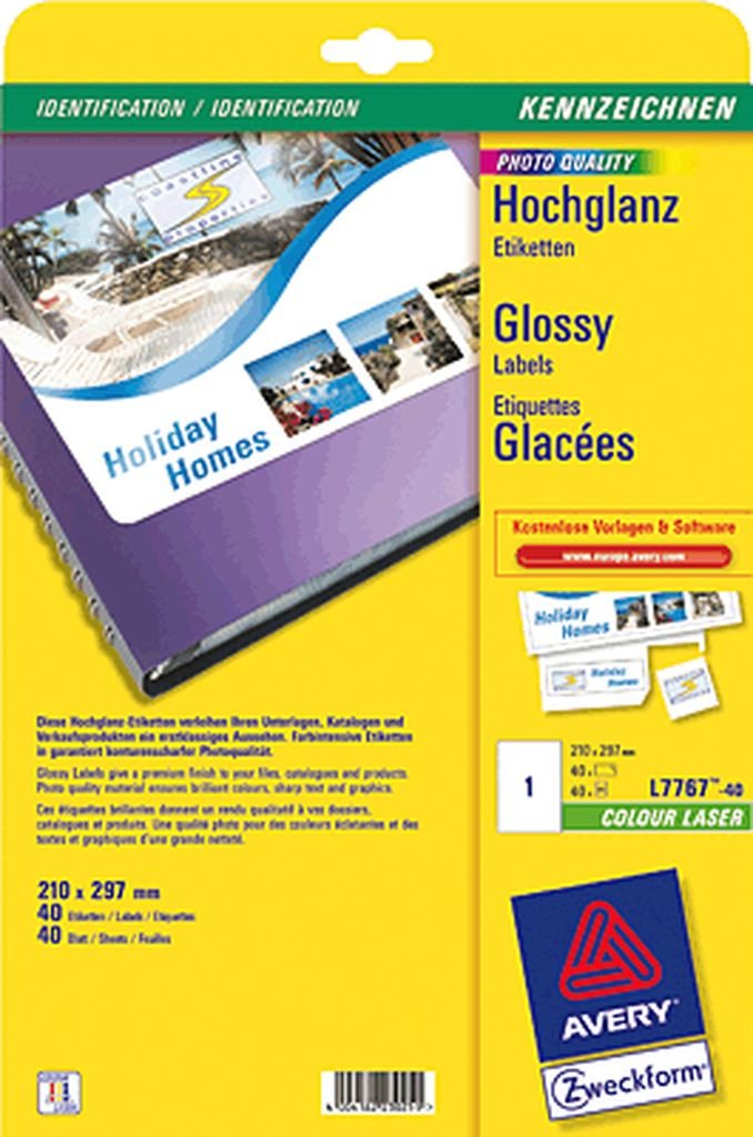 avery-zweckform-l7767-40-hochglanz-etiketten-210x297-mm-wei-40-blatt image 1