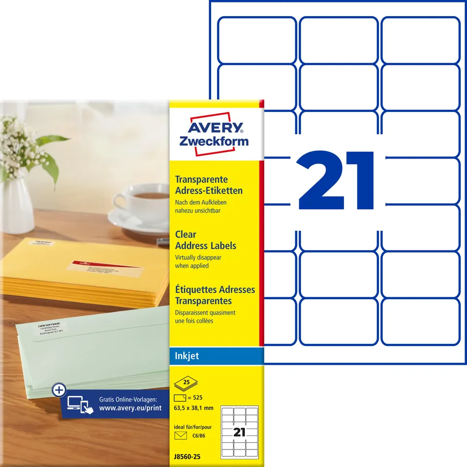 avery-zweckform-j8560-25-adressetiketten-transparent-63-5-x-38-1-mm-525-st-ck image 1
