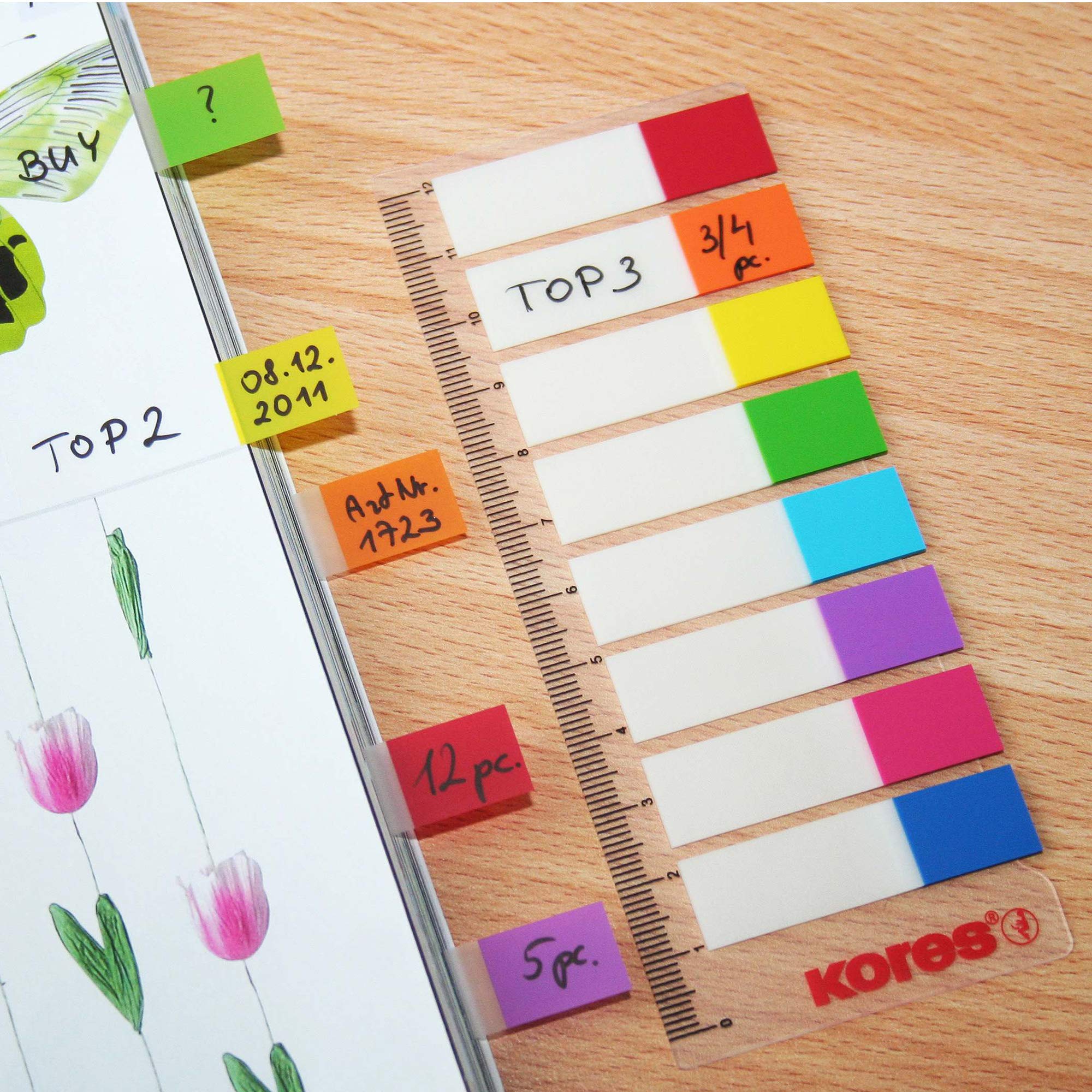 kores-register-indexstreifen-transparent-12x45-mm-8-farben-120-st-ck-auf-lineal image 3