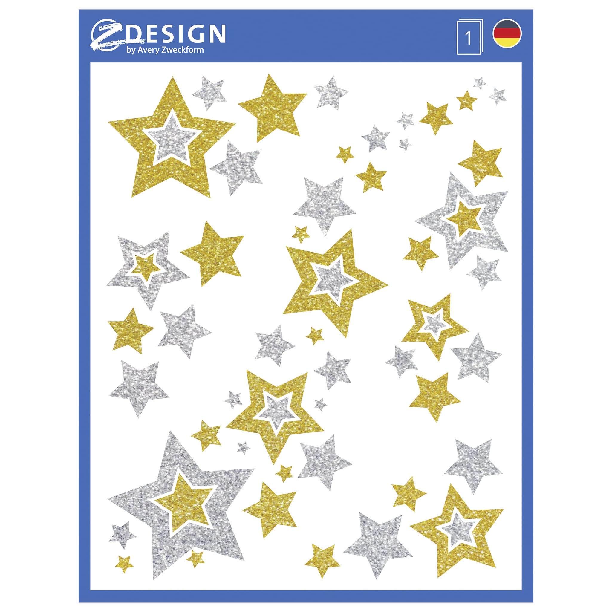 avery-zweckform-z-design-fensterbilder-weihnachten-sterne-gold-silber-6-aufklebe image 1