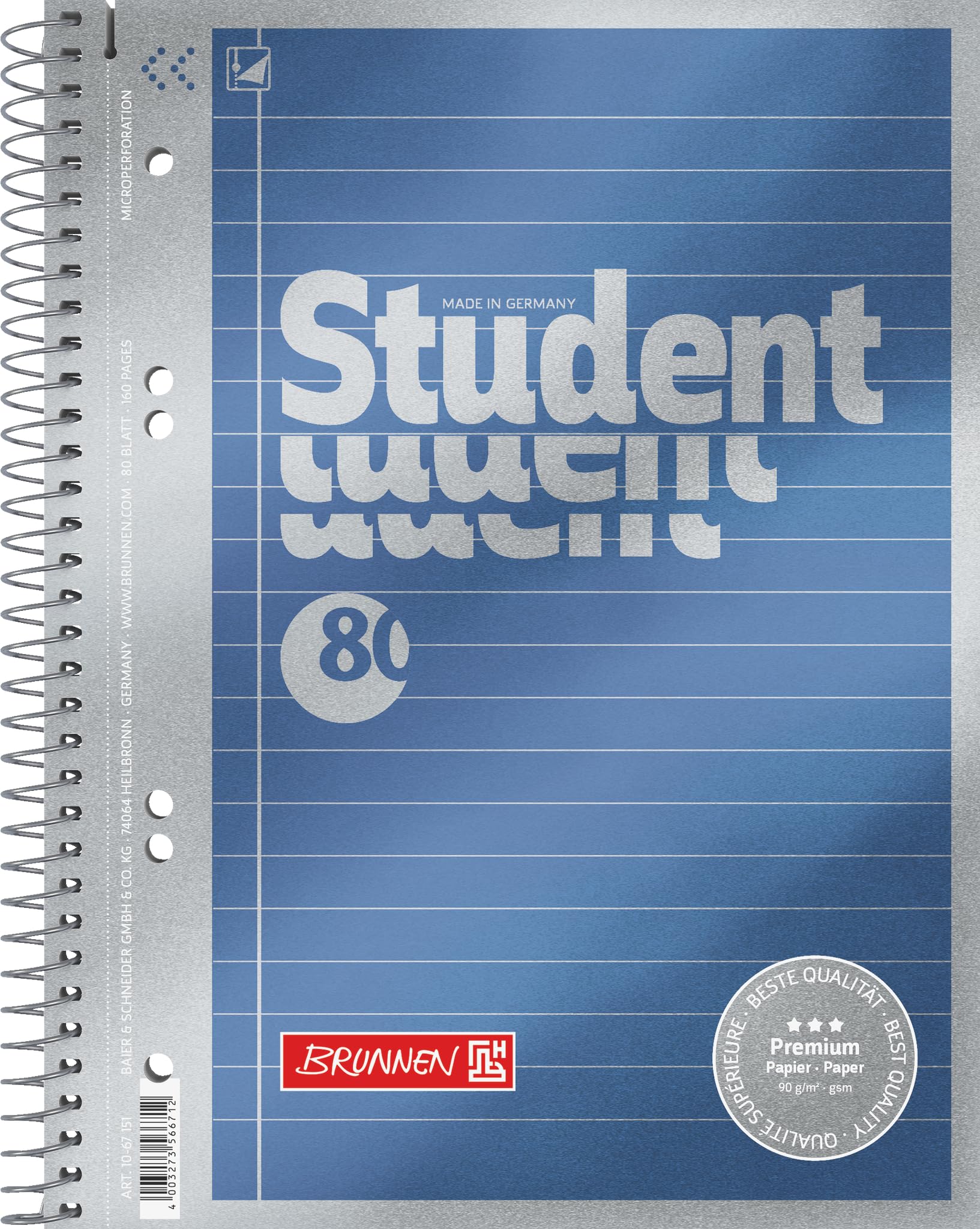 brunnen-collegeblock-premium-student-a5-liniert-80-blatt-blau image 1