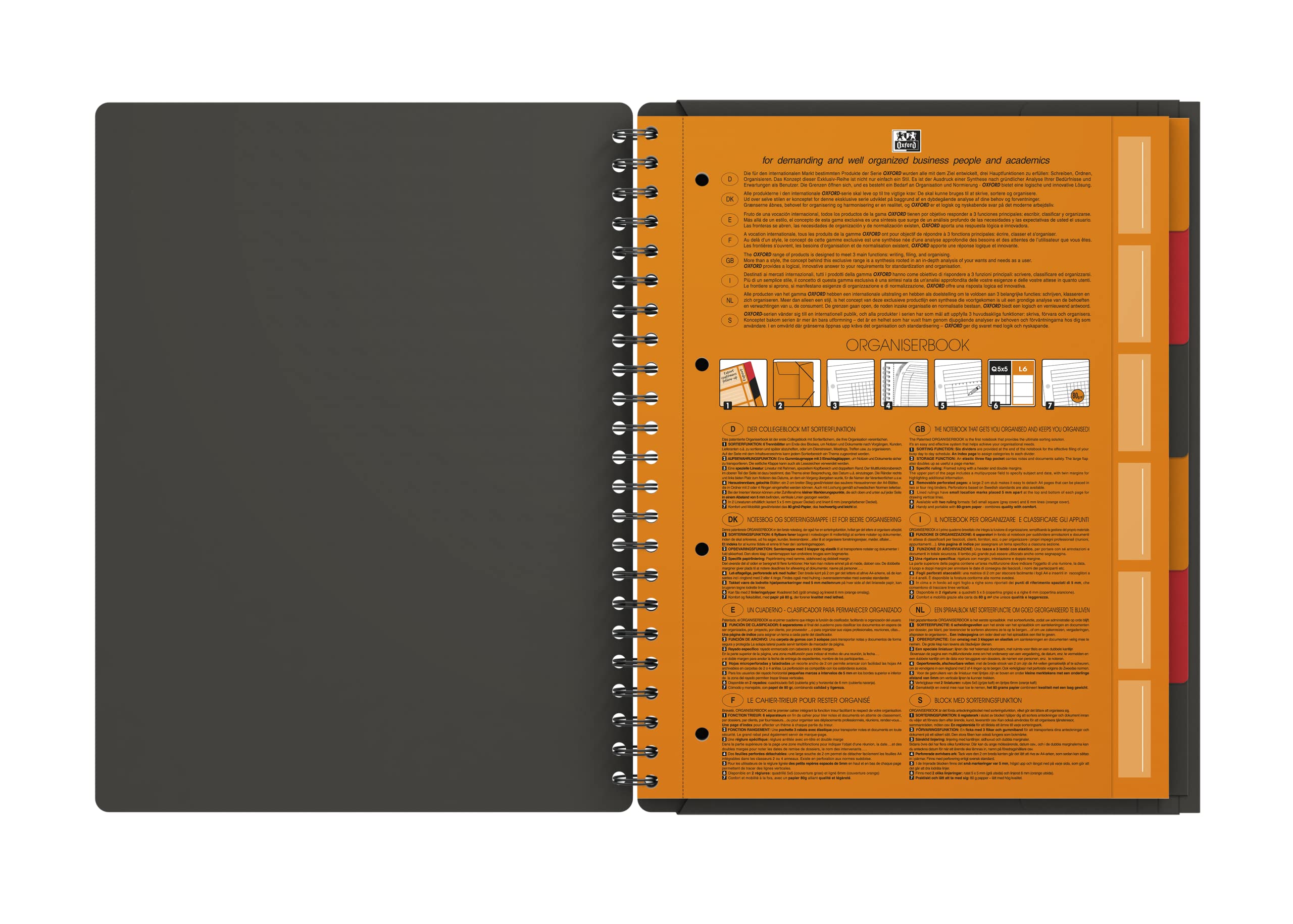 oxford-organiserbook-international-a4-kariert-notizblock-mit-6-registern-gummizu image 3