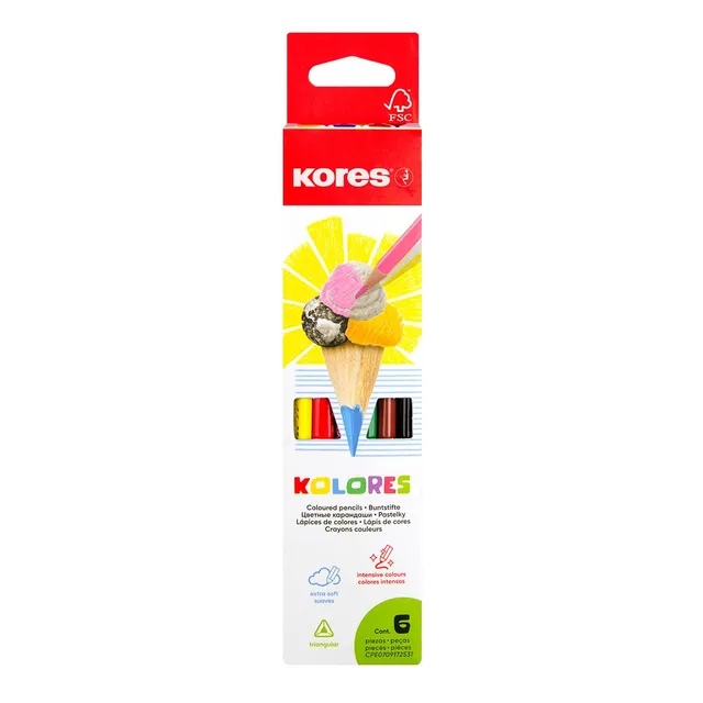 kores-kolores-buntstifte-dreikantig-6-farben-set image 1