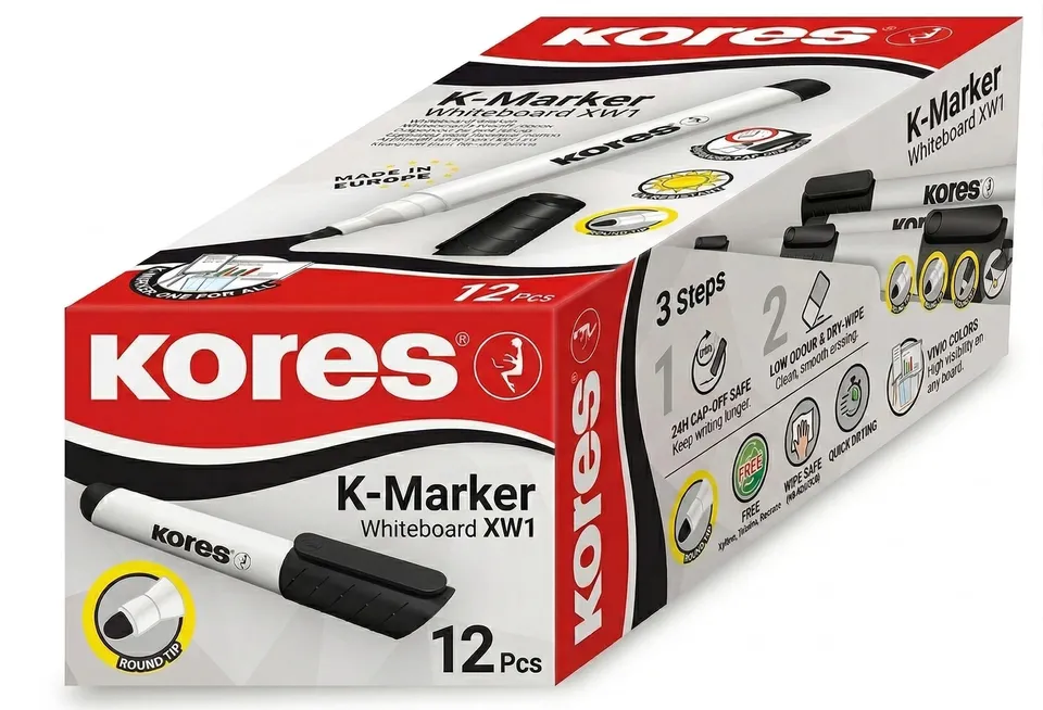 kores-k-marker-xw1-whiteboard-marker-schwarz-runde-spitze-12er-pack-20830 image 1