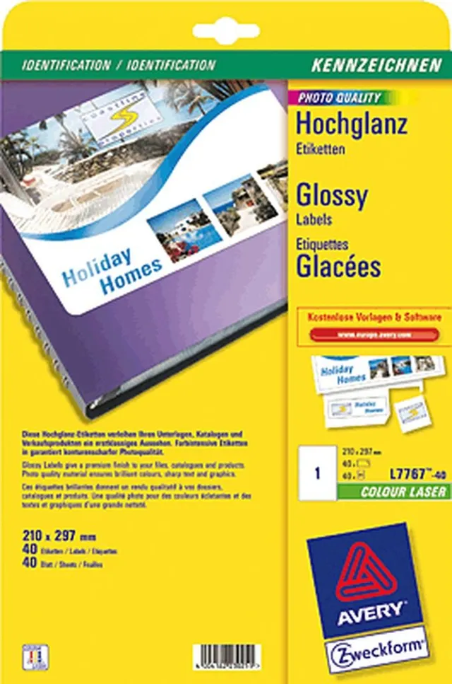 avery-zweckform-l7767-40-hochglanz-etiketten-210x297-mm-wei-40-blatt image 1