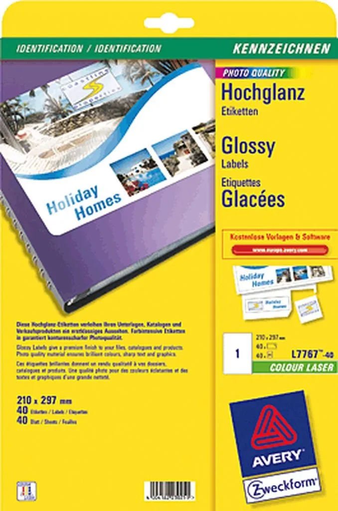 avery-zweckform-l7767-40-hochglanz-etiketten-210x297-mm-wei-40-blatt image 1
