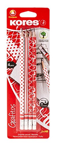 kores-grafitos-hb-bleistifte-dreikant-retro-rot-wei-4er-pack image 3