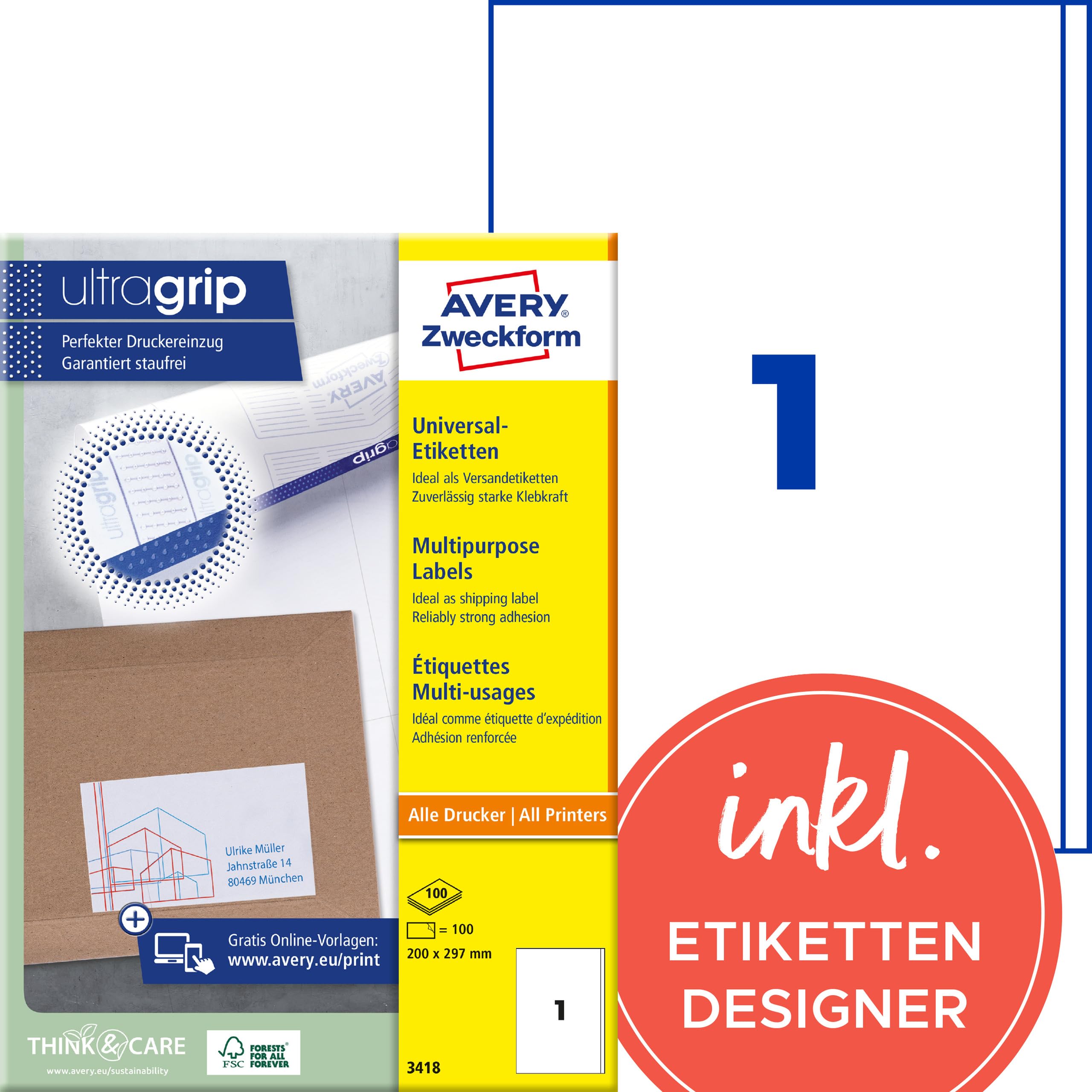 avery-zweckform-3418-universal-etiketten-200x297-mm-versandetiketten-a4-wei-matt image 1