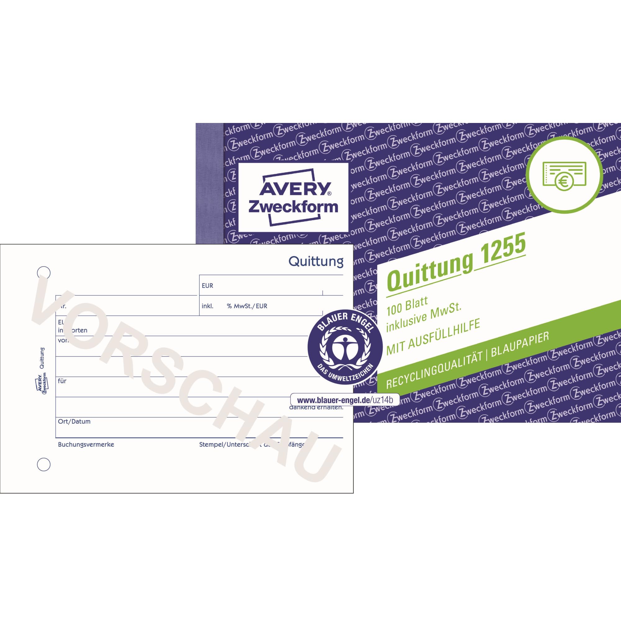 avery-zweckform-1255-quittungsblock-a6-quer-100-blatt-mit-mwst image 1