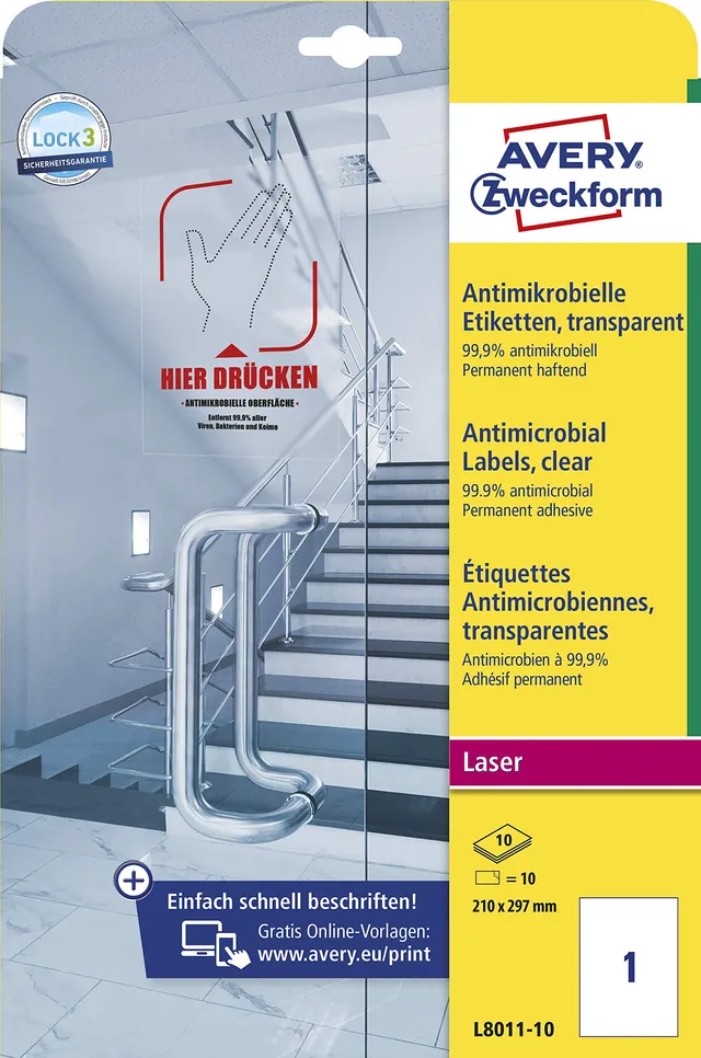 avery-zweckform-l8011-10-selbstklebende-folie-antibakteriell-a4-10-hygieneaufkle image 1