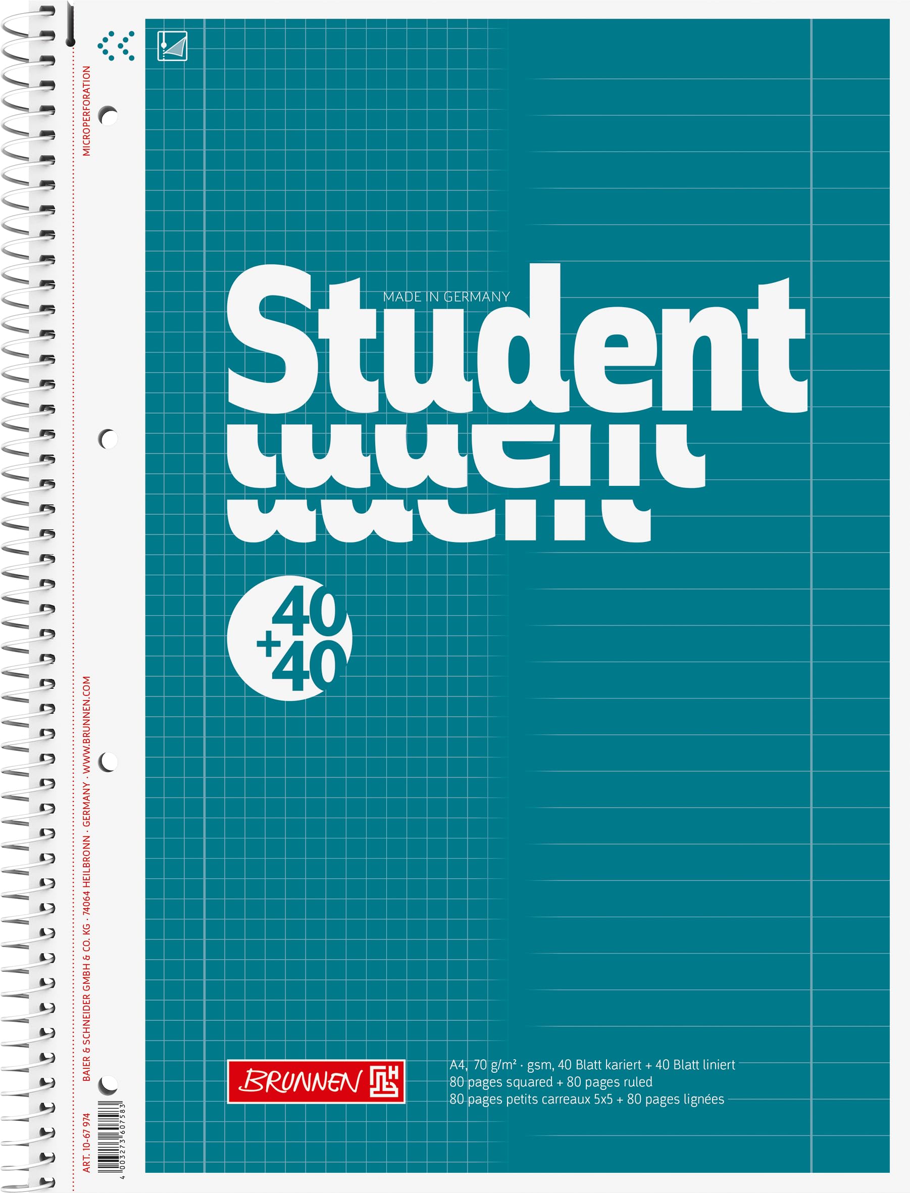 brunnen-1067974-collegeblock-student-duo-a4-liniert-kariert-80-blatt image 1