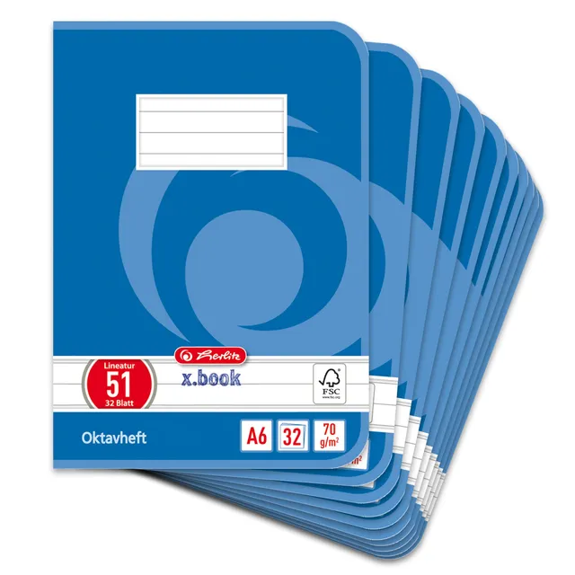 herlitz-oktavheft-x-book-a6-liniert-lineatur-51-32-blatt-10-st-ck image 1