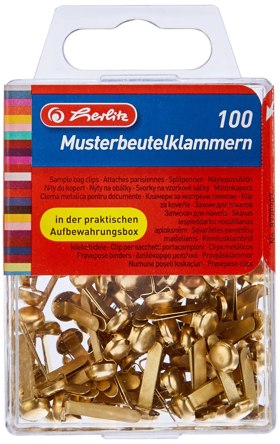 herlitz-musterbeutelklammern-rundkopf-metall-messing-100-st-ck-h-ngebox image 1