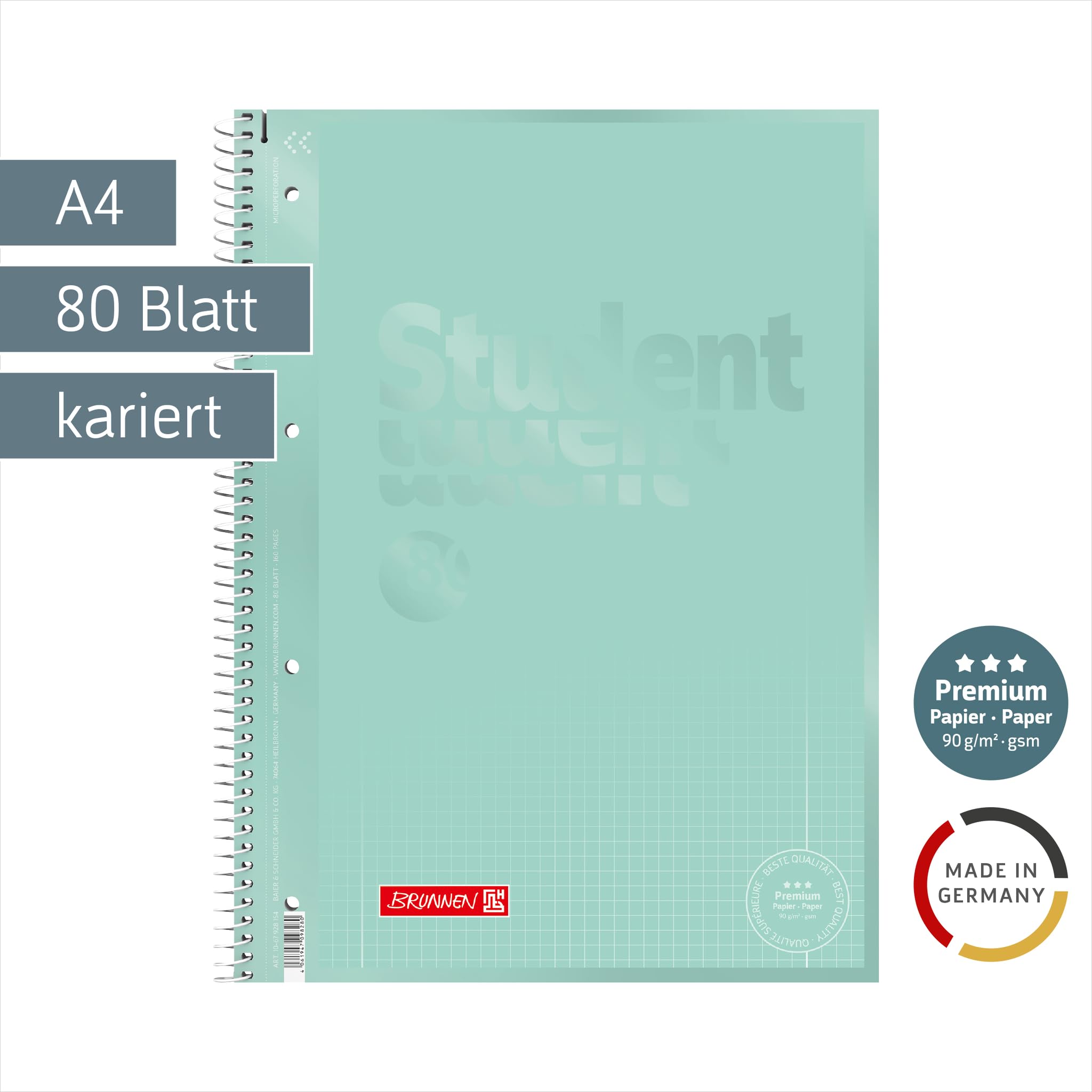 brunnen-collegeblock-premium-student-colour-code-a4-lineatur-28-80-blatt-mint image 2