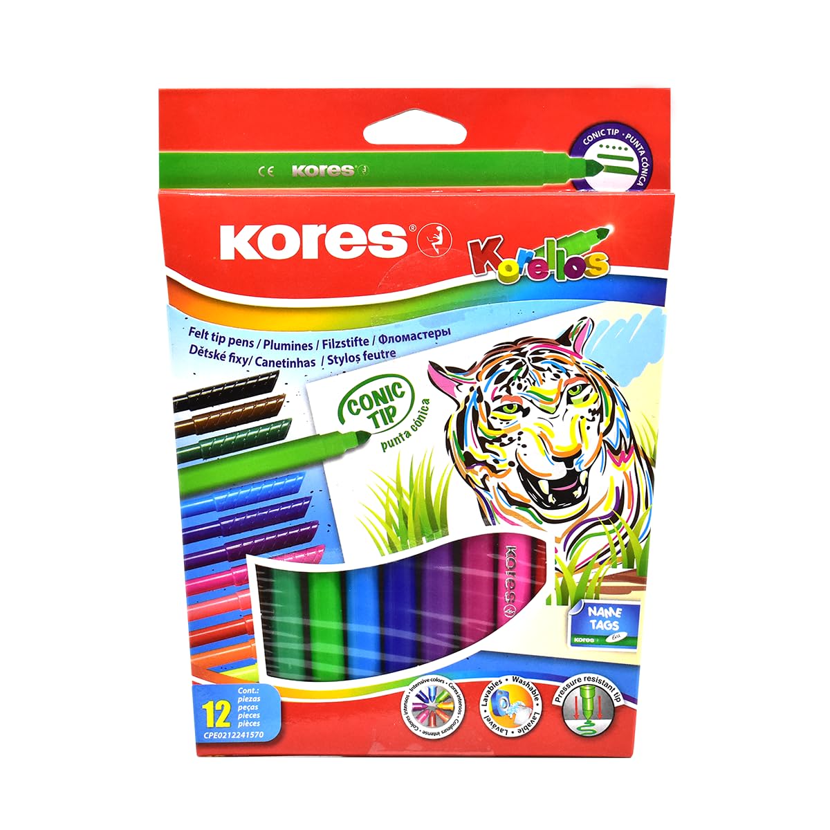 kores-korellos-filzstifte-konische-spitze-waschbar-12-farben-set image 1