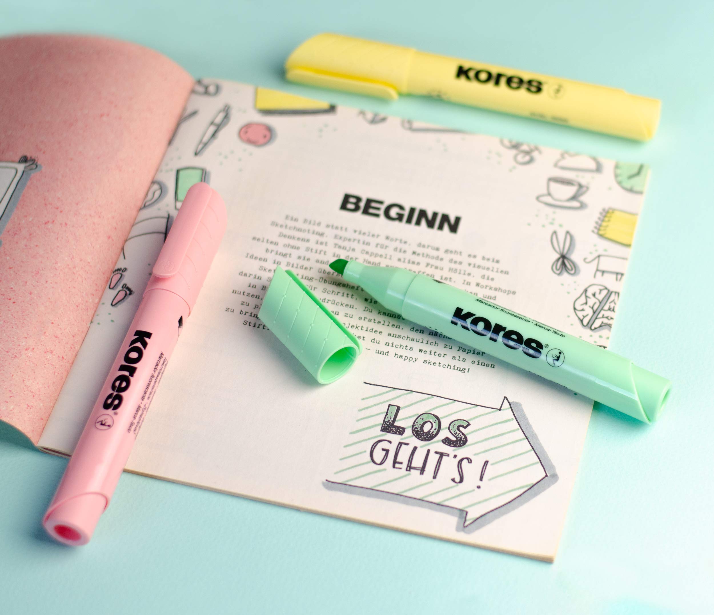 kores-highliner-plus-textmarker-keilspitze-pastell-6er-set-glitterglue-gratis image 3