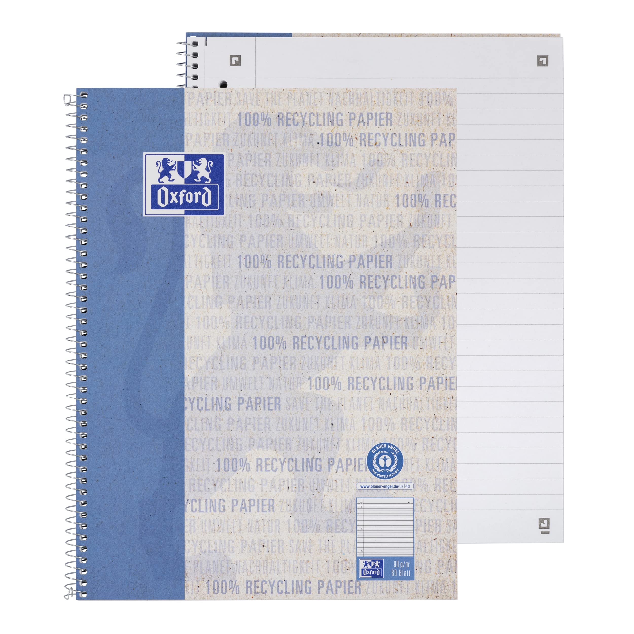 oxford-recycling-collegeblock-a4-liniert-mit-rand-links-80-blatt-10-st-ck image 2