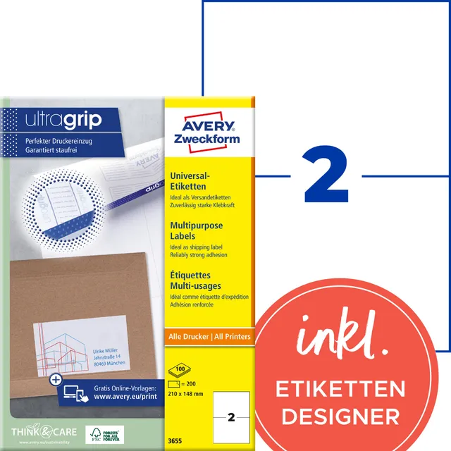 avery-zweckform-3655-universal-etiketten-210x148mm-wei-200-st-ck-auf-100-blatt-a image 1