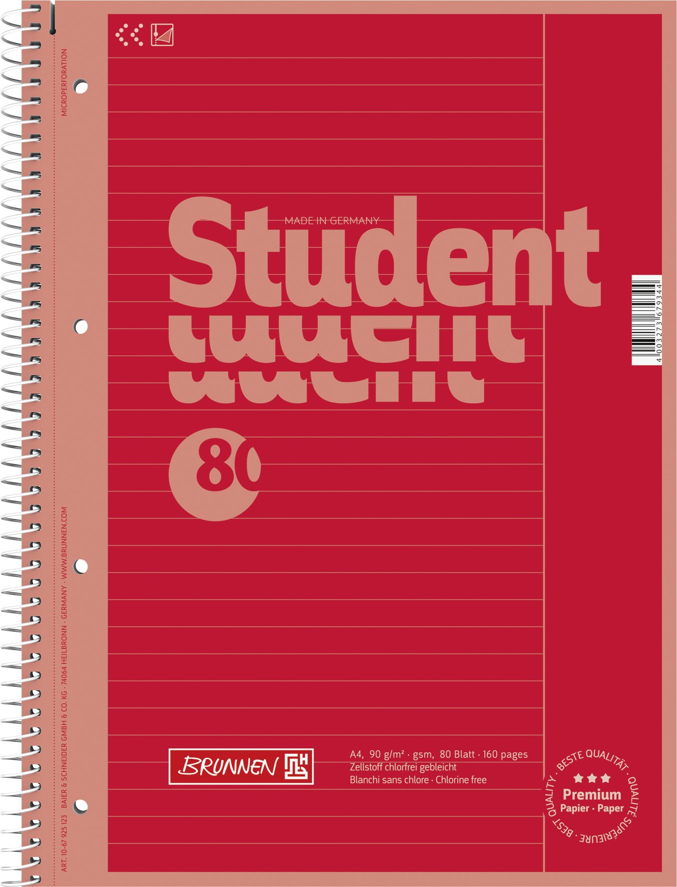 brunnen-colour-code-premium-student-collegeblock-a4-lineatur-25-80-blatt-red image 1