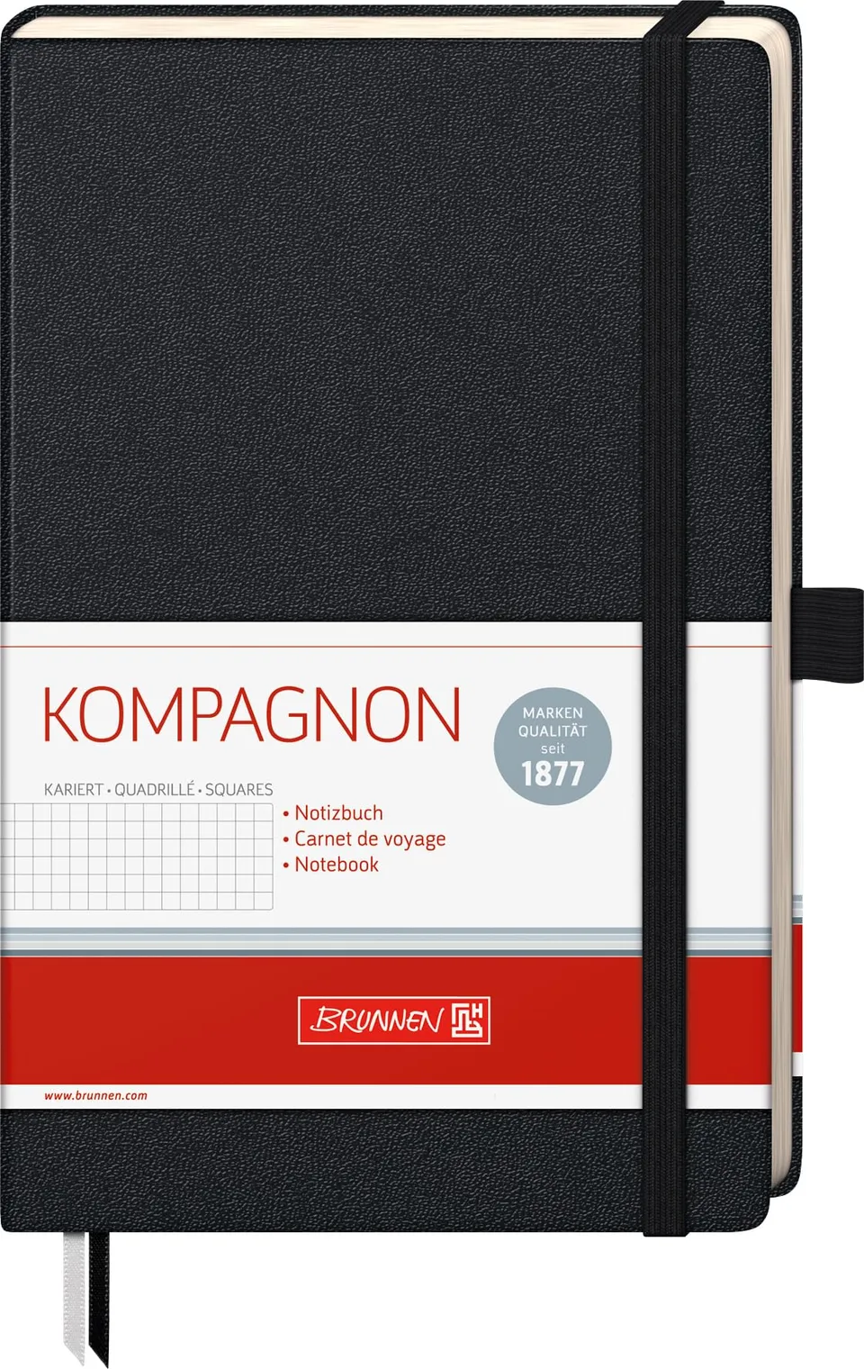 brunnen-notizbuch-kompagnon-klassik-a5-kariert-schwarz-mit-stifthalter image 1