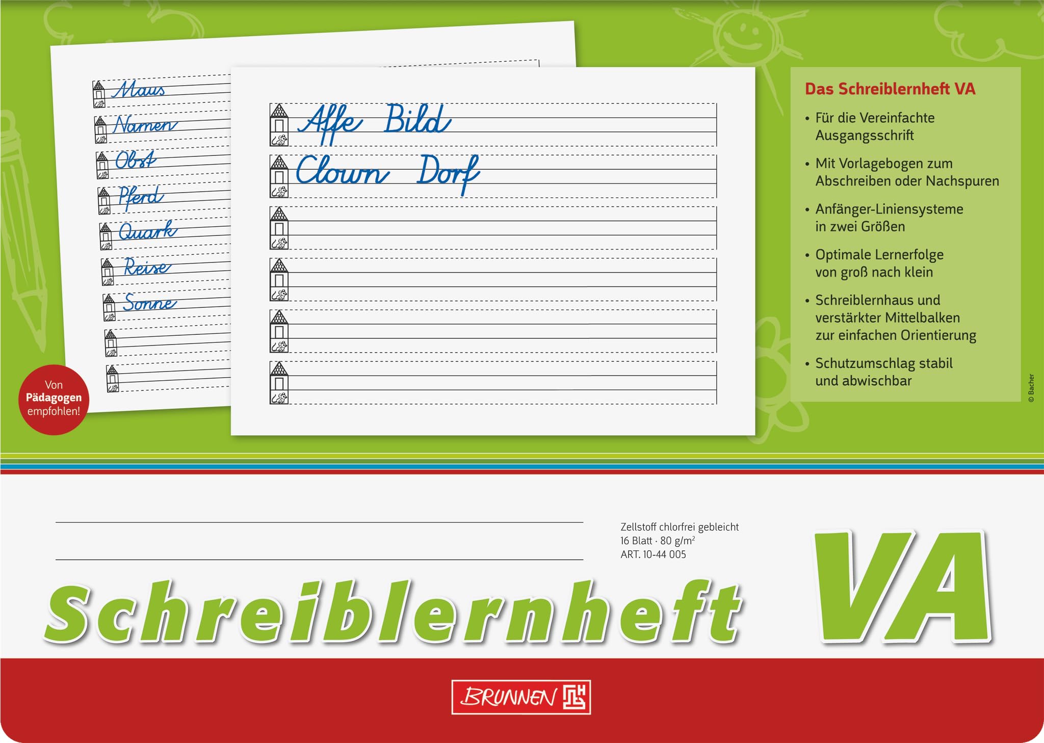 brunnen-schreiblernheft-va-a4-quer-16-blatt-mit-zwei-liniensystemen image 1