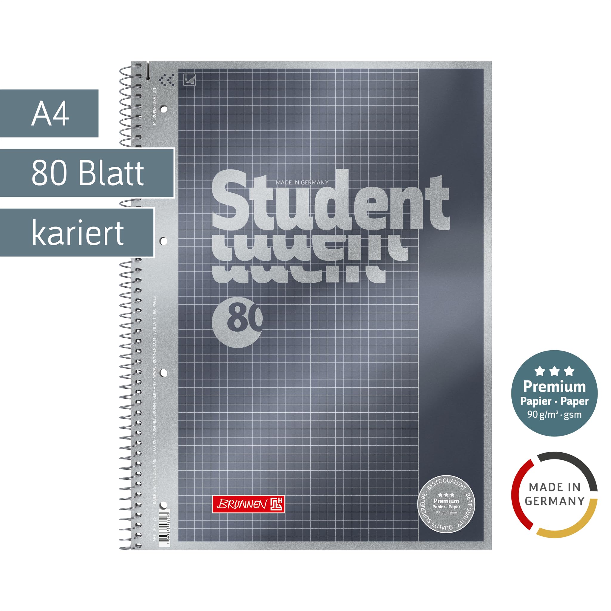 brunnen-collegeblock-premium-student-a4-lineatur-26-kariert-80-blatt-anthrazit image 2