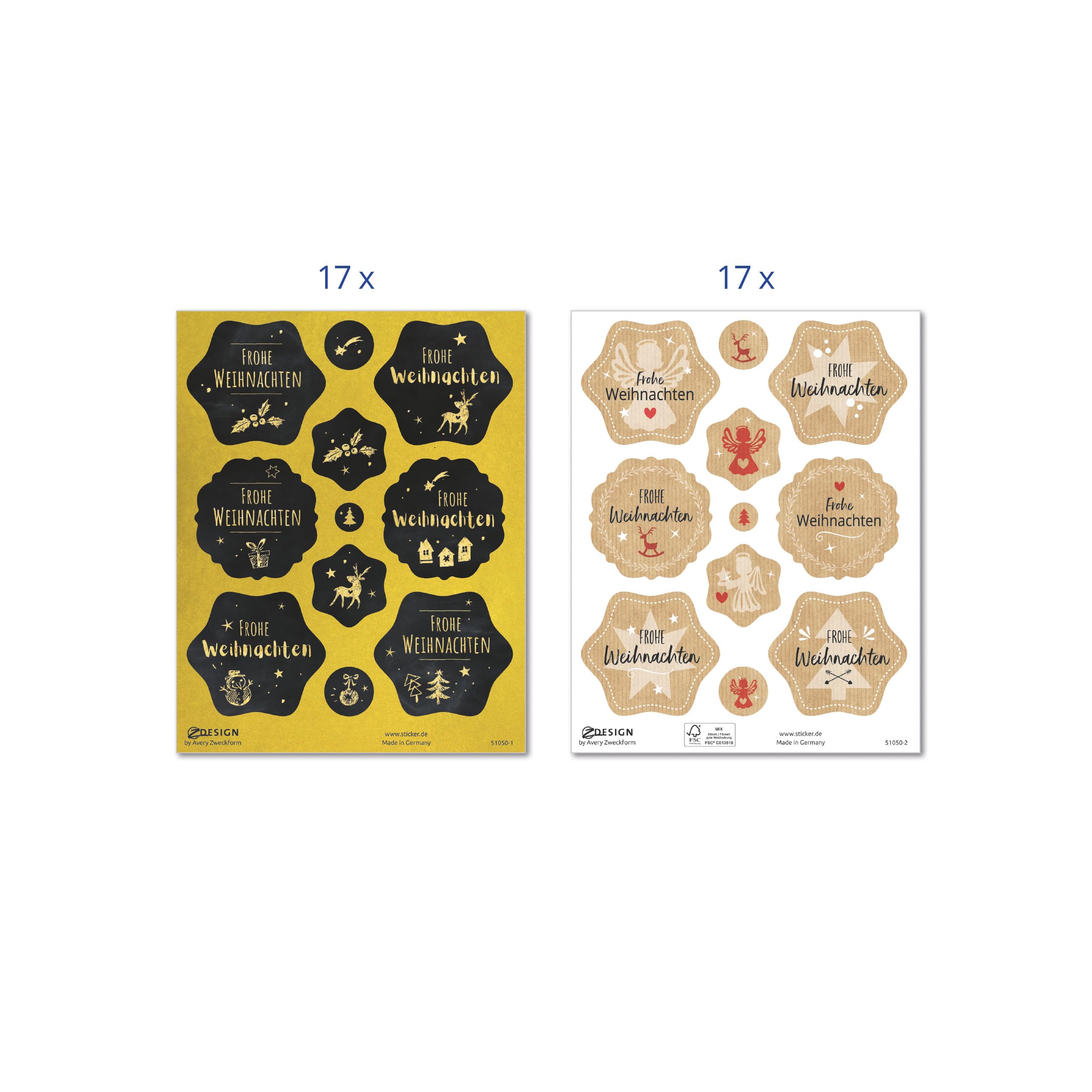 avery-zweckform-z-design-51050-aufkleber-weihnachten-204-st-ck-schwarz-gold-kraf image 2