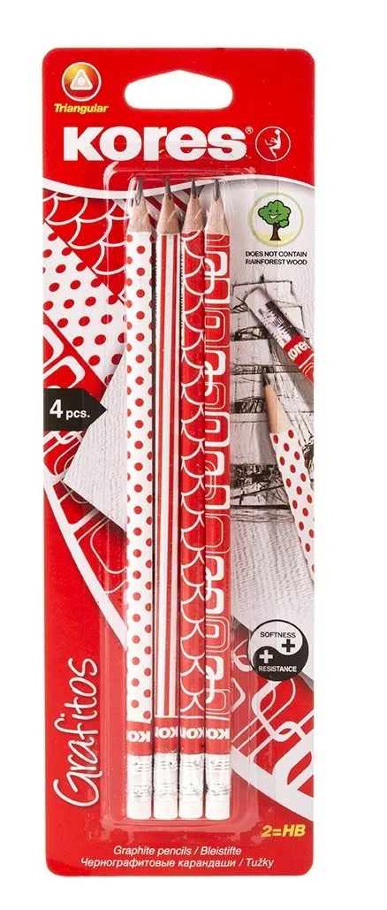 kores-grafitos-hb-bleistifte-dreikant-retro-rot-wei-4er-pack image 1