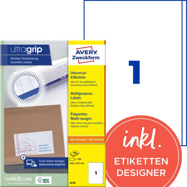 avery-zweckform-3418-universal-etiketten-200x297-mm-versandetiketten-a4-wei-matt image 1