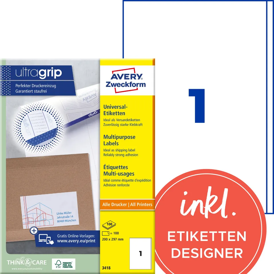 avery-zweckform-3418-universal-etiketten-200x297-mm-versandetiketten-a4-wei-matt image 1