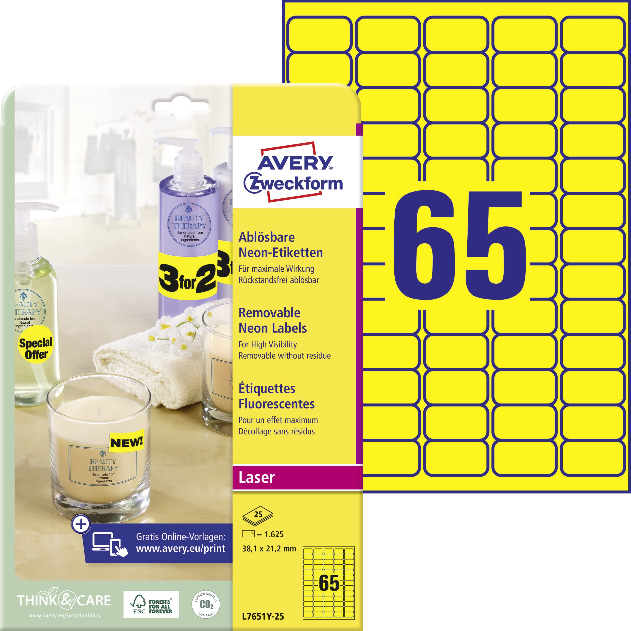 avery-zweckform-l7651y-25-neon-etiketten-38-1x21-2-mm-1-650-aufkleber-neongelb image 1
