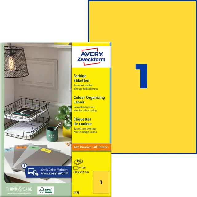 avery-zweckform-3473-gelbe-etiketten-210x297mm-100-blatt image 1
