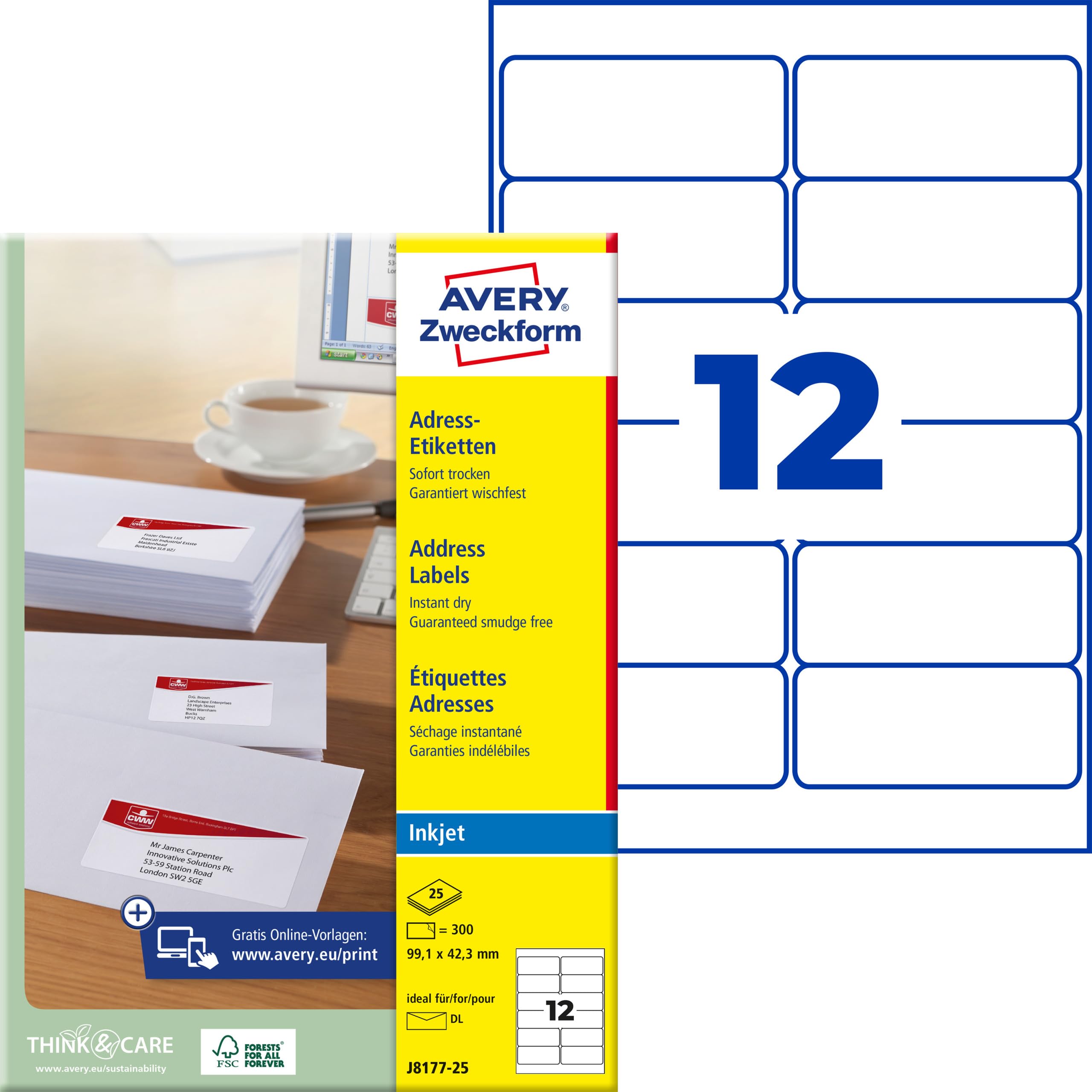 avery-zweckform-j8177-25-adressetiketten-99-1x42-3mm-300-st-ck-wei image 1
