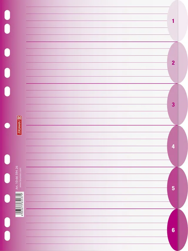 brunnen-ordnerregister-colour-code-a4-pp-halbrund-pink-6-tabs image 1