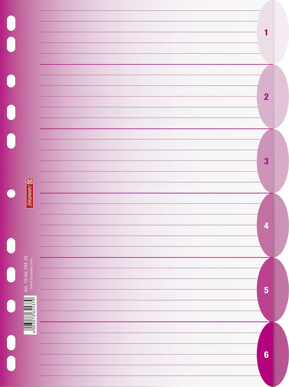 brunnen-ordnerregister-colour-code-a4-pp-halbrund-pink-6-tabs image 1