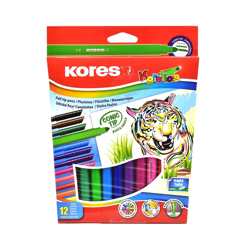 kores-korellos-filzstifte-konische-spitze-waschbar-12-farben-set image 1