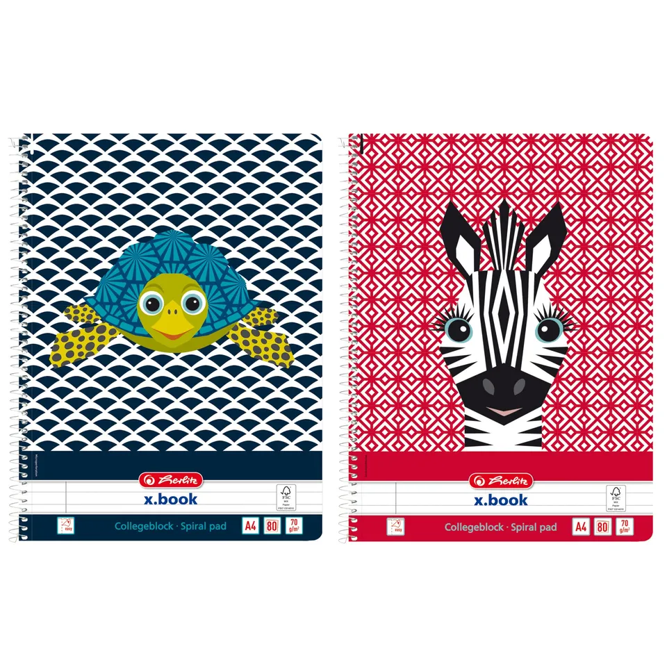 herlitz-spiralblock-a4-cute-animals-turtle-und-zebra-liniert-80-blatt-5-st-ck image 1