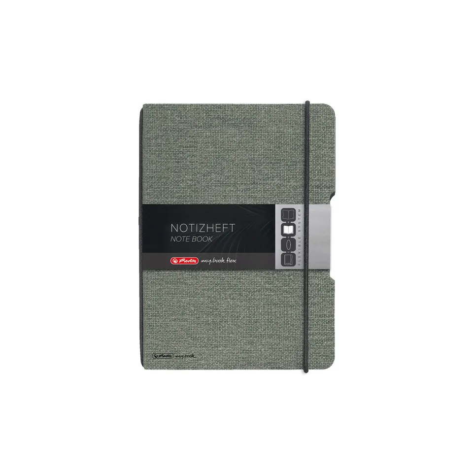 herlitz-50033720-notizheft-flex-a6-punktiert-grau-leinen-wechselcover-40-blatt image 1