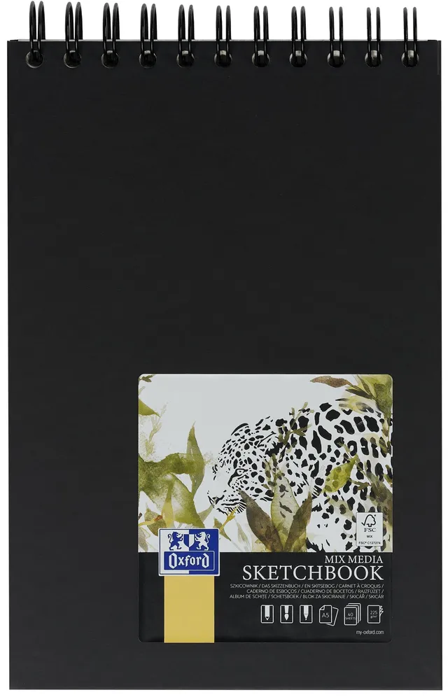 oxford-skizzen-block-a5-hardcover-spiral-225g-schwarz image 1